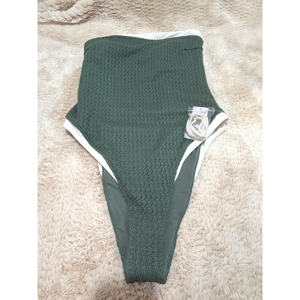 Retro 70s Vibe NWT Abercrombie & Fitch Marina Crochet One Piece Swimsuit M Green